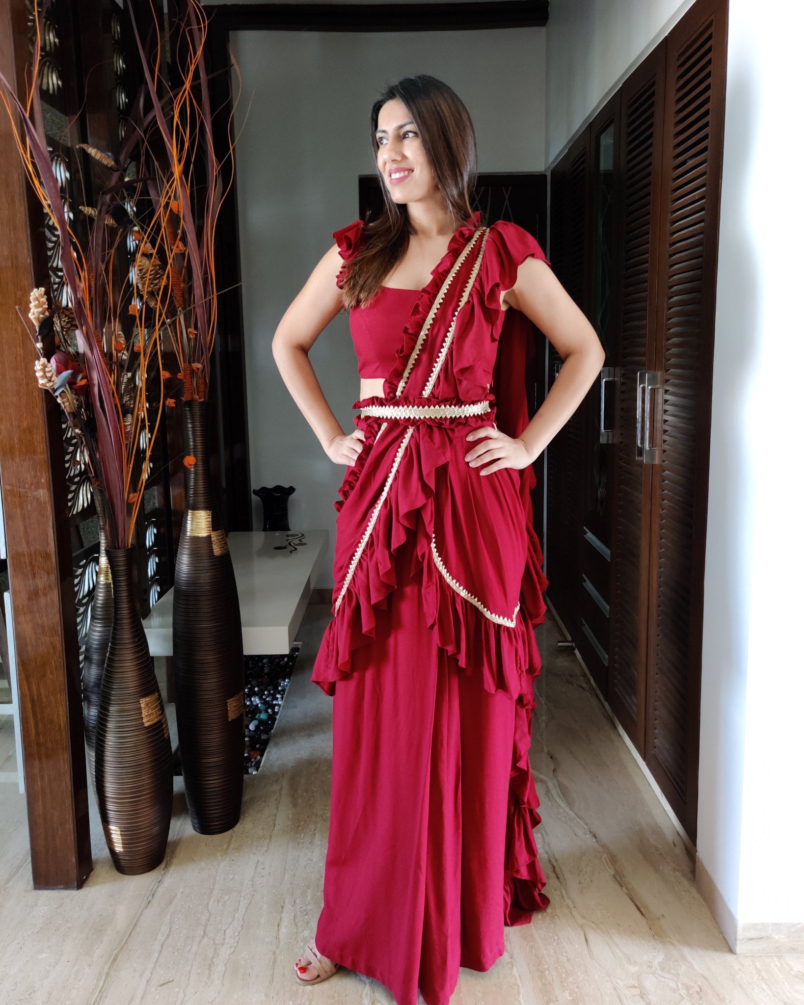 Pre-Stitched Ruffle Saree with Blouse